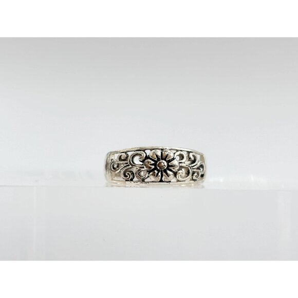 Floral Cutout Accented 925 Sterling Silver Unisex Vintage Ring - sz 9 - Picture 12 of 12